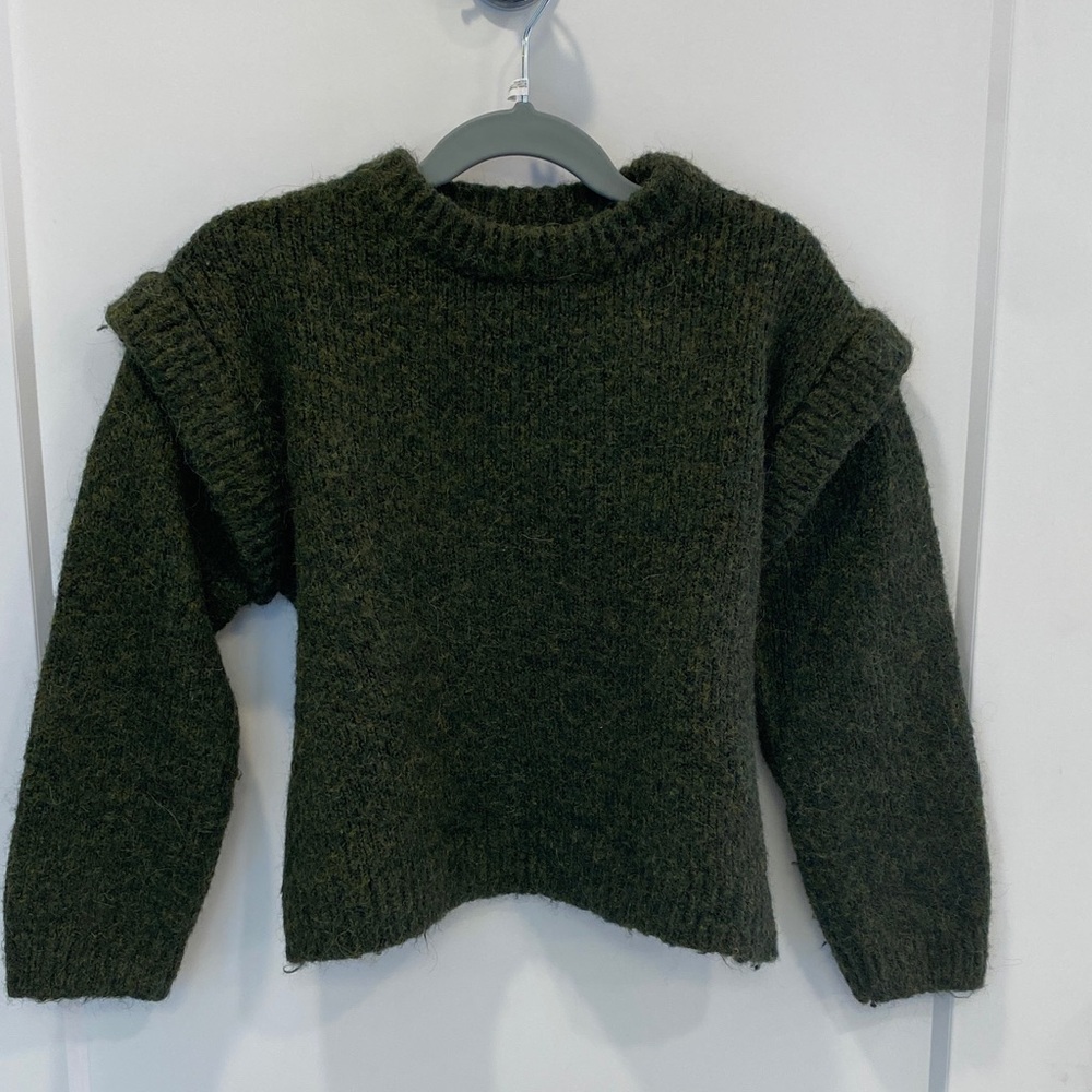 Zara Girls Dark Green Crew Neck Sweater